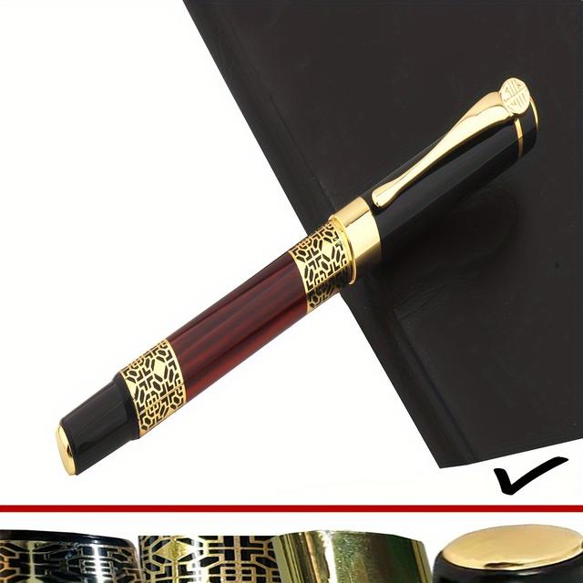 TEMU High Quality 530 Black Golden Carving Fountain Pen | Refillable, Click-off , Medium Point, Iron Material