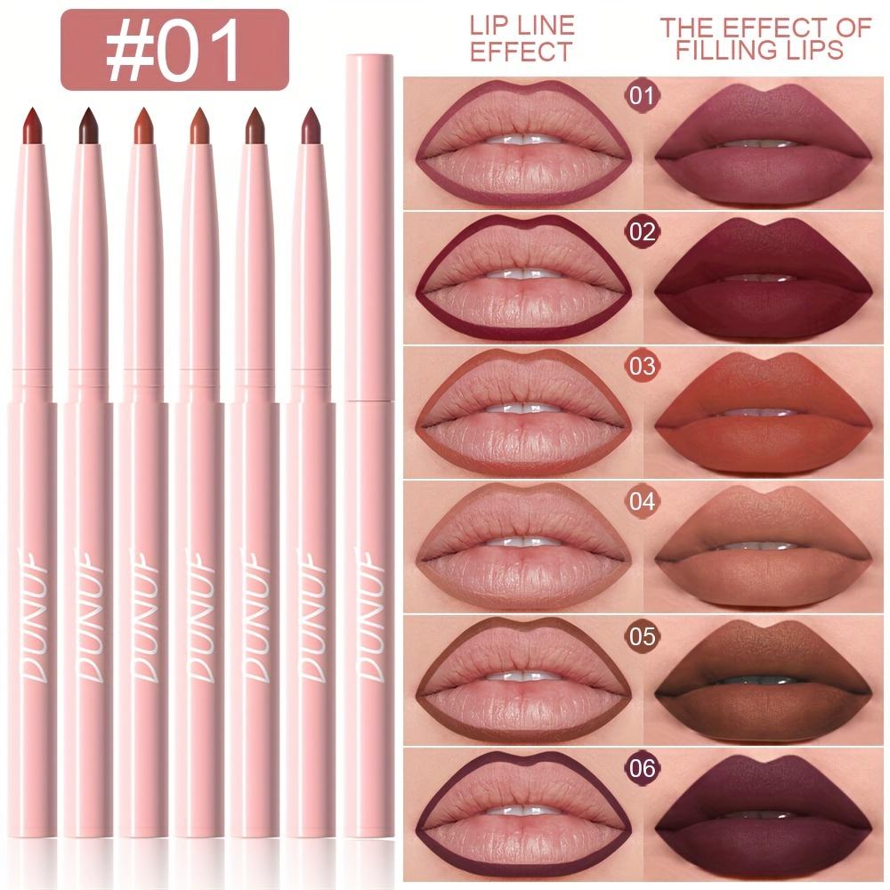 TEMU 6-pack Lip Liner 12 Colors Waterproof Sweat-proof Not Easy To Fade Cup Matte Lip Gloss Set Nude Color Lipstick Pen Set