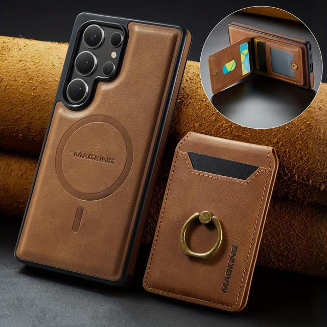 TEMU 갤럭시 S25 울트라/S25/S25 플러스용 지갑형 케이스: 카드 홀더, 분리형 자석 무선 충전, 가죽 킥스탠드 케이스, 5개 카드 슬롯, 충격 방지 커버