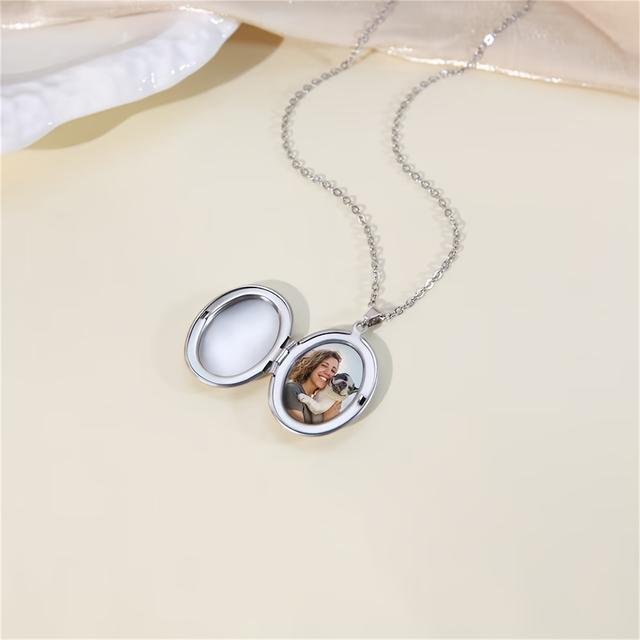 TEMU Foto-Oval-Foto-Box Halskette, Öffnbarer Medaillon-Anhänger, Gedenkgeschenk für Haustiere