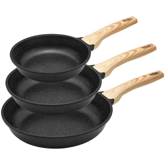 TEMU Ensemble de poêles à antiadhésifs pour induction, tailles 20, 24 et 28 cm, compatibles avec tous les plaques de cuisson, , faciles à nettoyer, poignée résistante à la chaleur, extrémité en granit