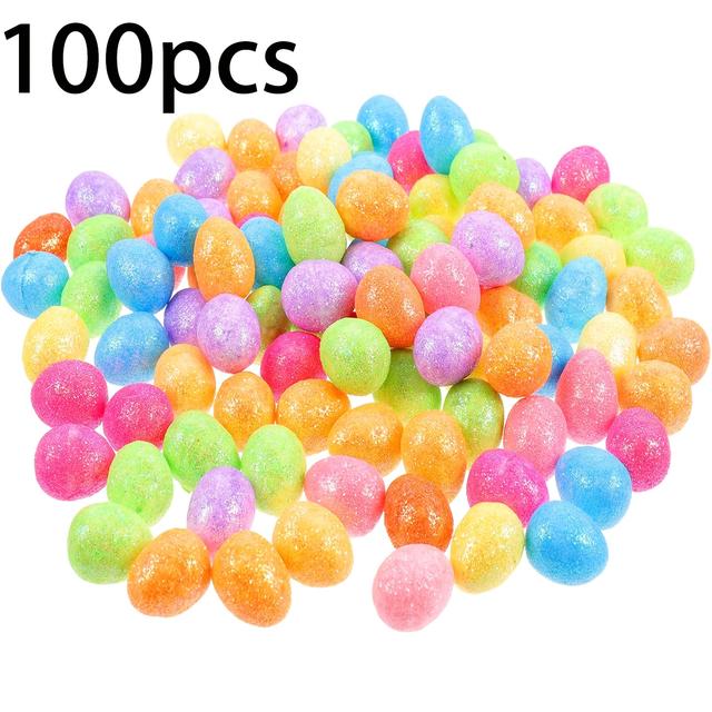 TEMU 100pcs Mini Easter Eggs, Shiny Foam Decorative Eggs, Bulk Handmade Diy Easter Party Gift Supplies, Basket Fillers, Assorted Colors, Suitable For Diy Craft Basket Filling And Parties