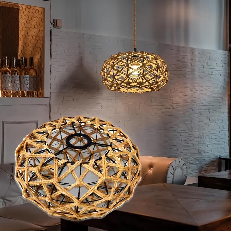 TEMU Shade 1 Elegant Seaside Retro Bohemian With Metal Decor, Country Woven For Bedroom, Kitchen, And Semi-flush Ceiling Fixture In Decoration, Room Decorative Lampshade
