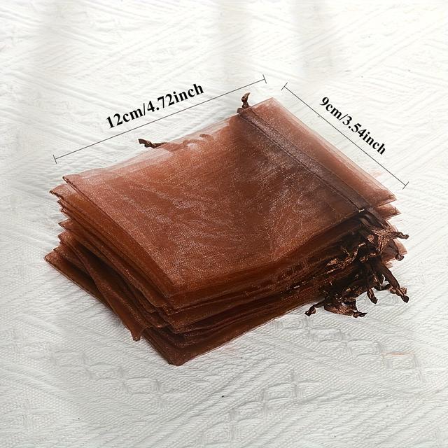 TEMU 100개 투명 거즈백 - 갈색끈으로 닫히는 클리어 메쉬파우치, 사탕·보석류·선물용 | 내구성 있는 재사용 가능한 파티/결혼식/휴일 포장 & 수납품, 주얼리 정리 | 고급스러운 드로스트링백 | 크리스마스, 할로윈