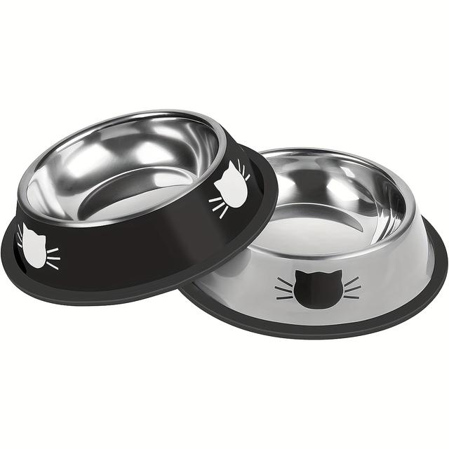 TEMU 2pcs Cat Bowl Stainless Bowl With Non-slip Base, Indoor/outdoor Use For Cats And Dogs