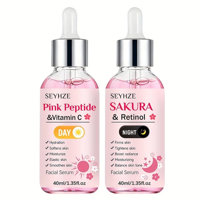 TEMU Seyhze Sakura Retinol & Peptide Vc Serum 2pcs: Firming & Moisturizing With Collagen. For , Evens Tone. Travel-friendly. Ideal Gift.