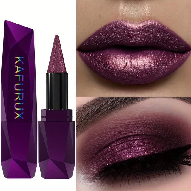 TEMU 1pc Kafurux Glossy Purple Lipstick, High Pigment Long-lasting Moisturizing Lip Color, Non-removal Shiny Pearlescent Finish For Types