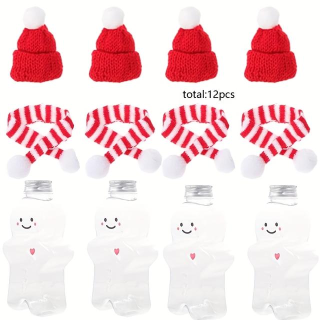 TEMU 12-teiliges Set, Weihnachts-Schneemann Plastik-Deko-Gläser mit 4 Behältern, 4 und 4 Schals für Feiertagsaufbewahrung & Wohnaccessoires