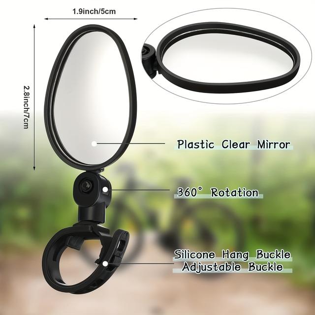 TEMU Durable, Fit 360° Rotatable Bike Mirror - Oval Acrylic Convex Rear View, Shockproof Handlebar Mirror For Mountain & Road Bikes