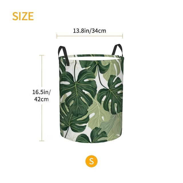 TEMU Einzelner, leichter Wäschekorb mit tropischem Blattmuster und Griffen, ideal für Schlafzimmer, Badezimmer und Studentenwohnheime, im modernen Stil, Wäschekörbe