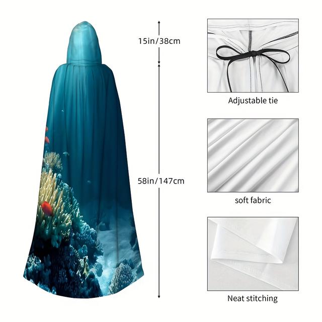 TEMU 1 Peça Capa com Capuz de Impressão 2D Tropical Subaquática , Lavável à Máquina, Presente Único para Adultos, Celebrações Criativas e Temáticos, Traje para Temáticos, 2D