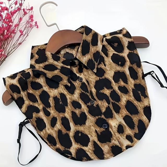 TEMU Modischer Damen-Halbhemdkragen mit Leopardenmuster, Weiches Bequemes Polyester, Maschinenwaschbar - Ideal für Pullover und Oberteile