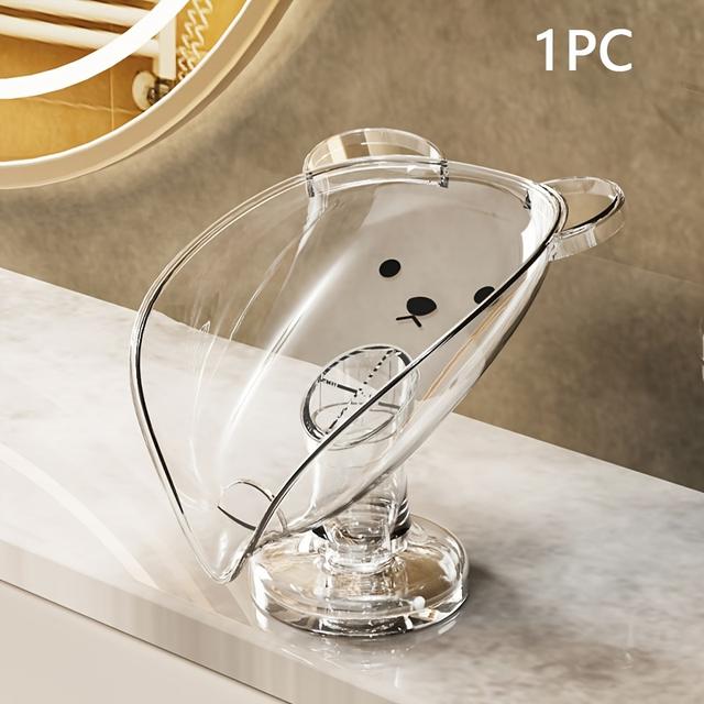 TEMU 1pc Cartoon-inspired Soap Dish With Strong Suction Cups - No Drilling Required, Self-draining Design, V-shaped, Transparent & Gray, Ideal For Bathroom, Boat, Rv, Soap Dish Holder