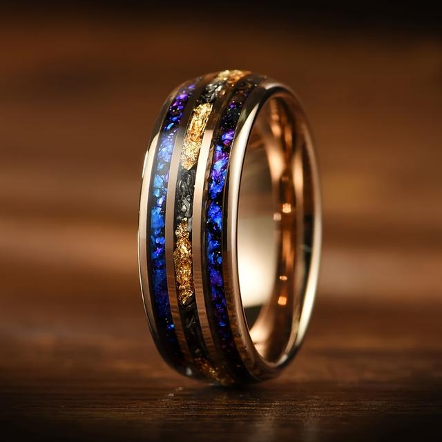 TEMU 1 Piece Of An 8mm Featuring Inlays Of Meteorite Sandstone And Opal, Designed As A Black Nebula Ring Suitable For Engagement Or Anniversary Gifts For Husbands, Serving As Promise Rings