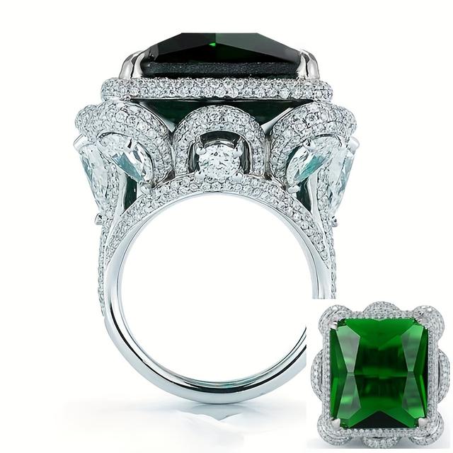 TEMU Bague d'anniversaire pour femme, 1 pièce, bague incrustée de synthétique verte pour banquet, fête, cocktail, bijou de poids lourd