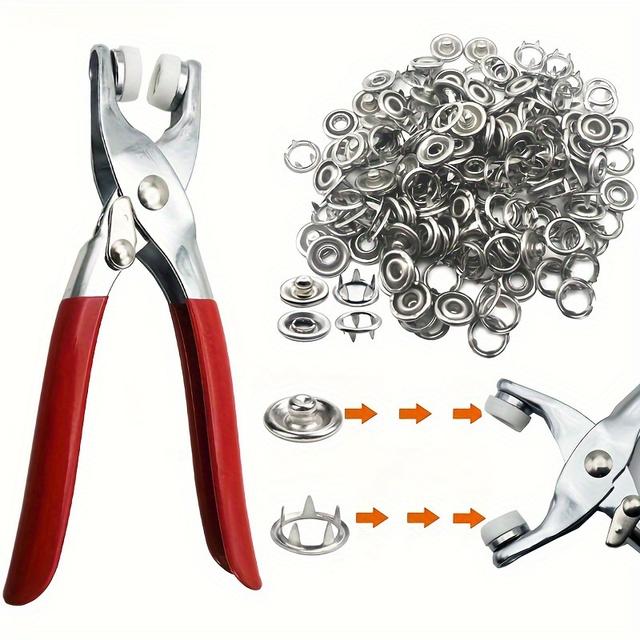 TEMU 200pcs Buttons Pliers Tools: 9.5mm Snap Tools For Clothing, Leather Craft Sewing - Solid & Hollow Metal Claw Snaps!