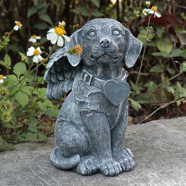 TEMU Resin Dog Memorial Garden Statue With Collar - Elegant Marker & Sympathy Gift For Loss Of Dog, Durable Outdoor Pet Grave Stone For Dog Owners