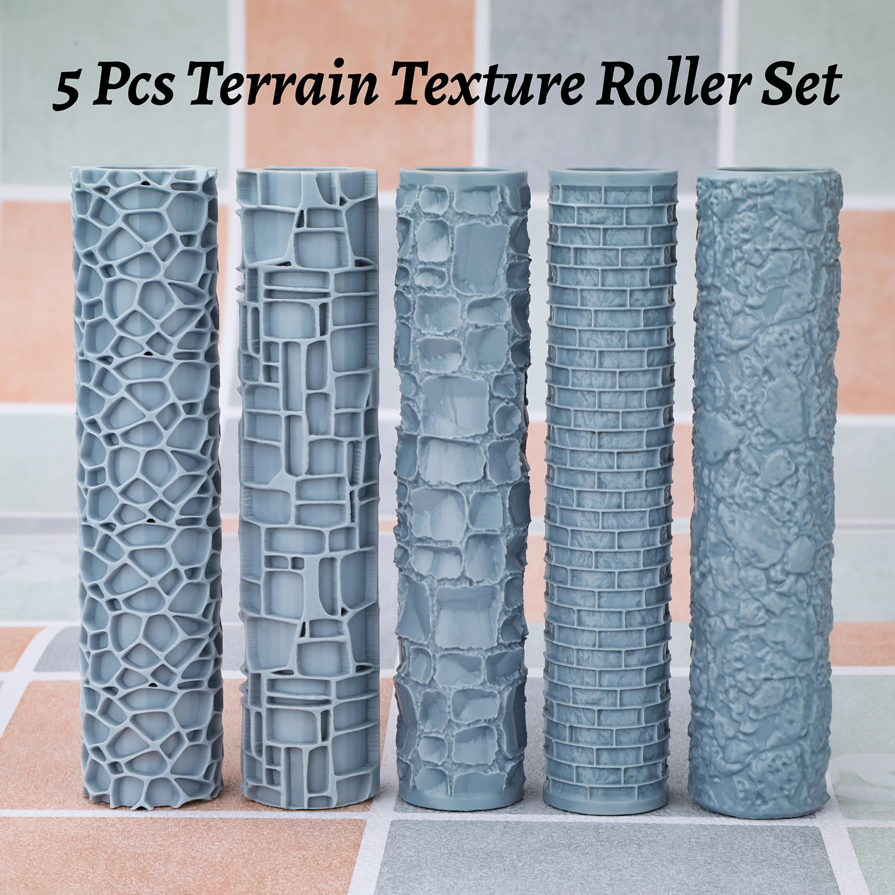 TEMU 5pcs Terrain Texture Roller Set For Miniature Scenery – Includes Cobblestone, , Mud , Brick Wall & Stone Wall Patterns – Ideal For Tabletop Rpg & Diorama Crafting