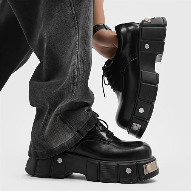 TEMU Men' Color High Top Platform Derby Boots, Comfy Non Slip Microfiber Upper Dress Shoes, Men' Footwear