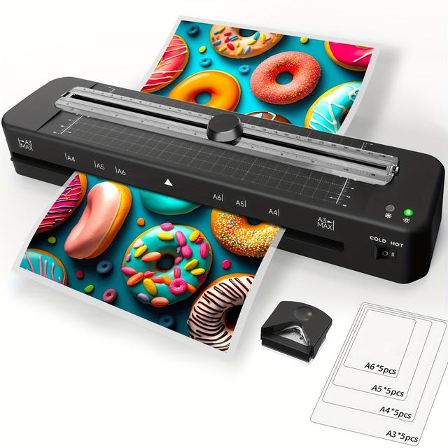 TEMU A3 Laminiergerät, Multifunktions-Laminier- Schneidemaschine, inklusive Rundkanten-Werkzeug fünf Blätter je A3/A4/A5/A6 Laminierfolien, EU-Standard