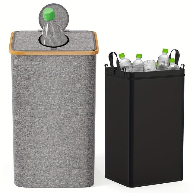 TEMU 100l Large Capacity Kitchen Recycling Bin - Easy Sort For Glass, Paper, Plastic & Metal - Foldable & Space-saving With Removable Tote Bag - Beverage Bottles Storage