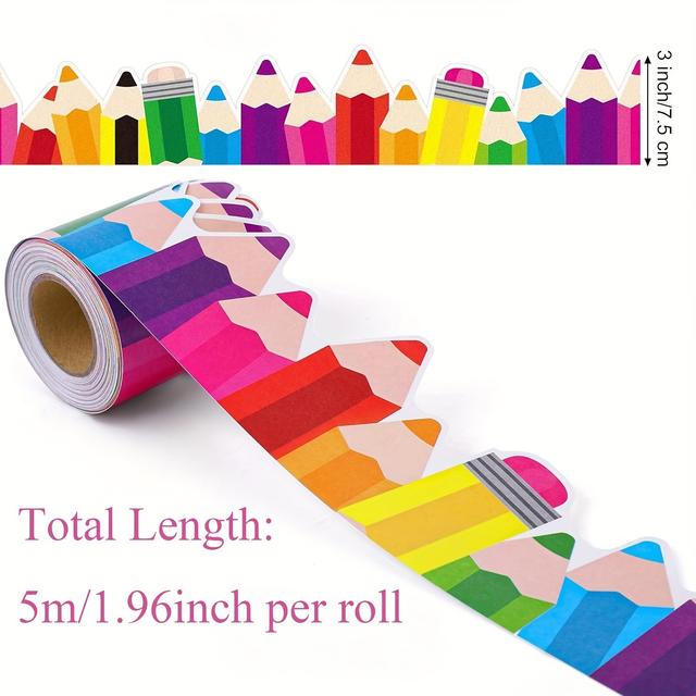 TEMU School Reopening Season Colored Pencil Blackboard Bulletin Board Border Decorative Paper