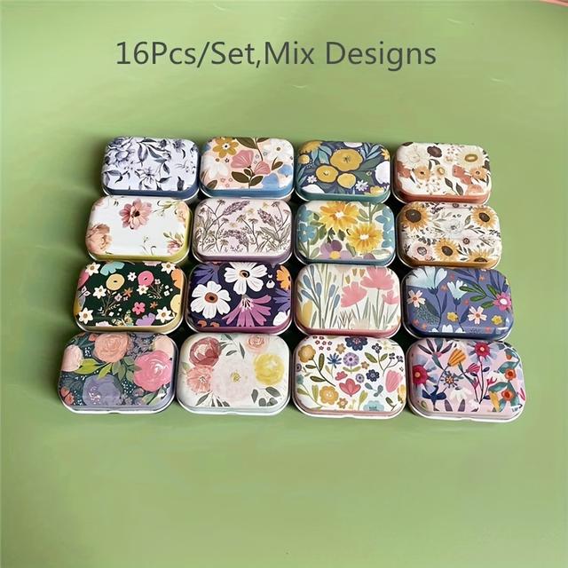 TEMU 16/32 Stück Mini Blumen Metall Aufbewahrungsboxen mit Deckeln - Tragbare Schmuck- & Perlen-Organizer, Französischer Landhausstil, Aufbewahrungsboxen für die Heimorganisation