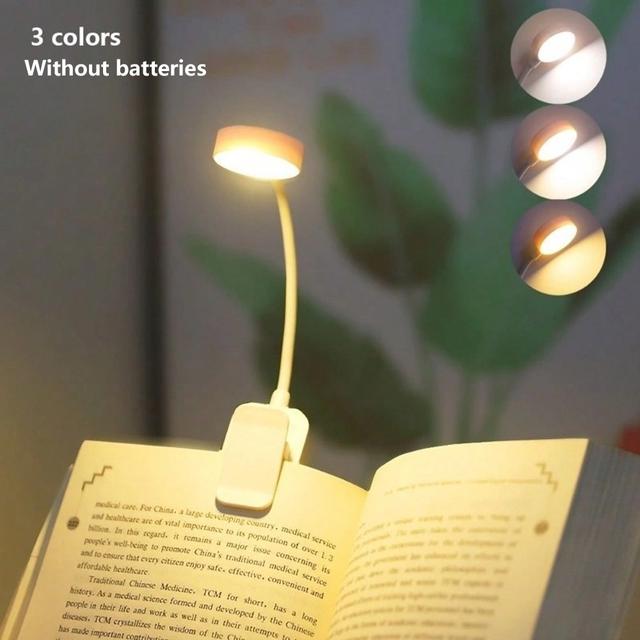 TEMU White Led Clip-on Book Light With 3 Color Temperatures, Adjustable Brightness, Mini Lightweight Bedside Reading Light - No Battery Included, Clip-on Led Lights For Book Ligh