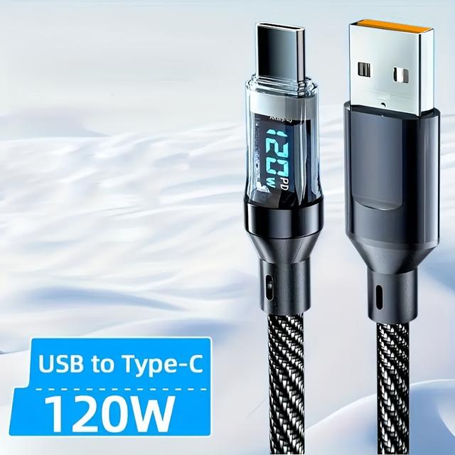 TEMU 6a 120w Charging Cable With Real-time Digital Display, Usb A To Usb C Charger Cord, Support For Iphone, , And More C Ports Devices.