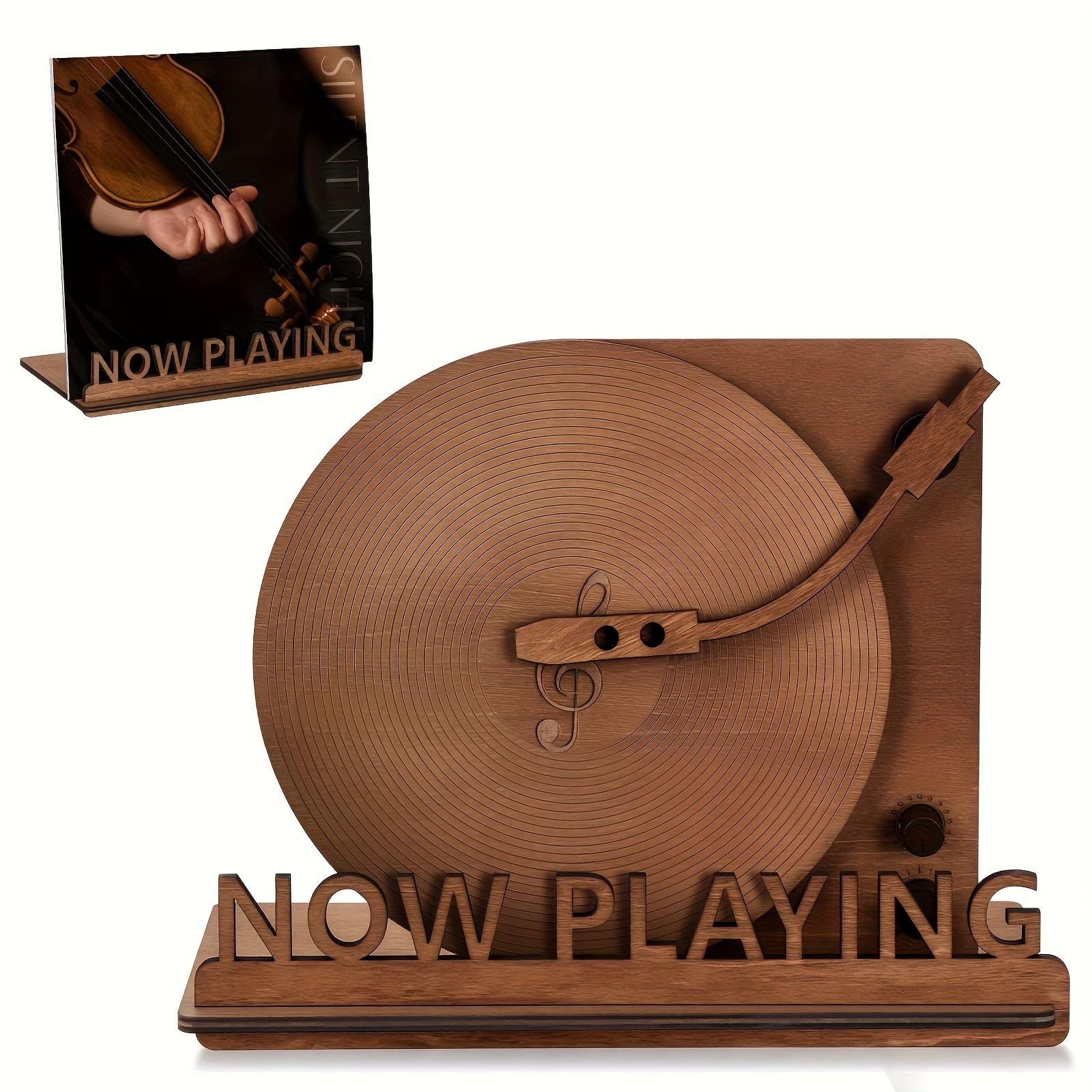 TEMU Wood Vinyl Record Stand - Handcrafted Lp Display Shelf With Anti-slip , Tabletop Record Holder For Living Rooms, Studios & Vintage Decor