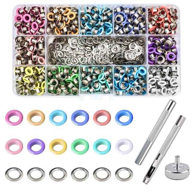TEMU 600pcs 3/16" Metal Eyelets Macaron Color Buttonhole Set, Including 3 Installation Tools And Storage Box, Suitable For Shoes, Clothes, Craft Bags Diy Projects, 12 Colors