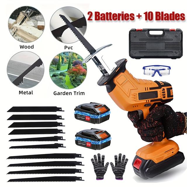 TEMU 10個セット 高出力コードレスソー - 工具ブレード交換可能、軽量&コンパクト、2Xバッテリー付き、金属・木材・凍結骨切断用