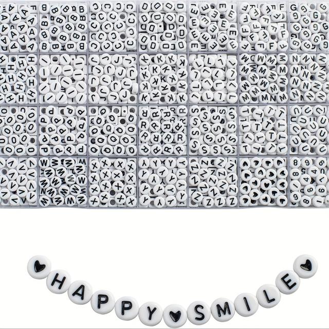 TEMU 1400 Stück Buchstabenperlen A-Z DIY Schmuckherstellung Freundschaftsarmbänder, Weißgoldenfarbene Runde Buchstabenperlen 4x7mm