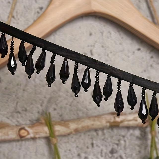 TEMU 1 Yard Vit Svart Pärltofs, Dekorativ Pärltofs, Tårformad , Polyesterpärltofs för Brudens Bröllop DIY Syprojekt, Heminredning, Klädprydnad