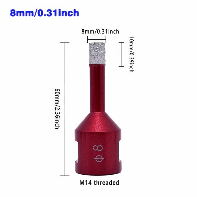 TEMU 1 stuk M14-schroefdraad rode vacuümgesoldeerde diamantboor 6/8/10/12/14/16mm M14 gesoldeerde kernboor voor tegels, marmer, graniet