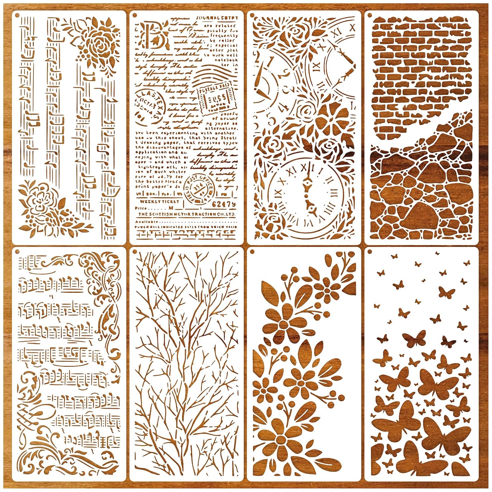 TEMU 8-pack Reusable Stencils For Crafts - Branches, Musical Notes & Floral Texture Templates For Painting On Wood, Paper, Furniture & More