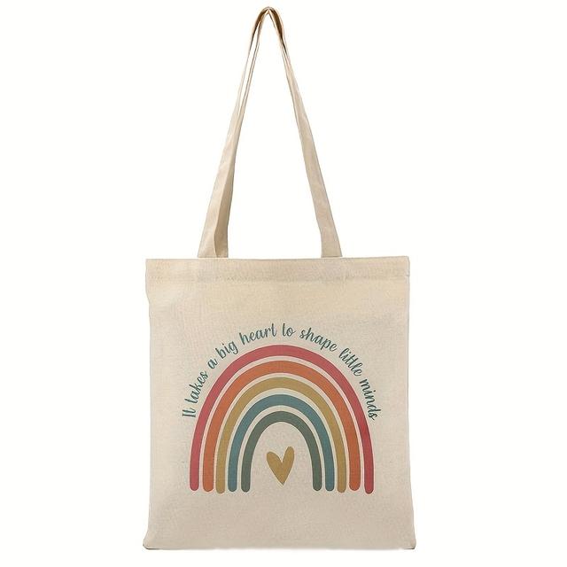 TEMU Rainbow Pattern Tote Bag, Casual Shoulder Bag, Reusable Foldable Storage Tote Bag Shopping Bag, Gift For Teachers