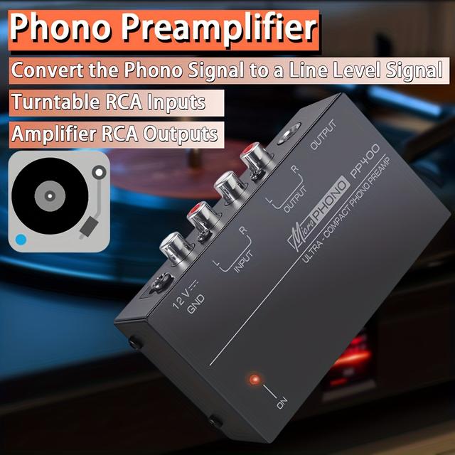TEMU Phono Preamplifier Pp400, A Preamp Adapter For Turntables, Featuring A Metal Casing With Rca Input And Output Designed For Turntable Use