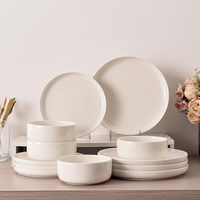 TEMU Ensemble de 12 assiettes et en porcelaine blanche pour 4 personnes