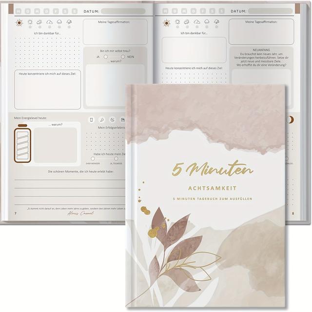 TEMU Achtsamkeits- und Dankbarkeitstagebuch kombiniert | Selbstliebe- und Motivationstagebuch | Persönliches Entwicklungstagebuch für Achtsamkeit | Design mit rosa Blättern