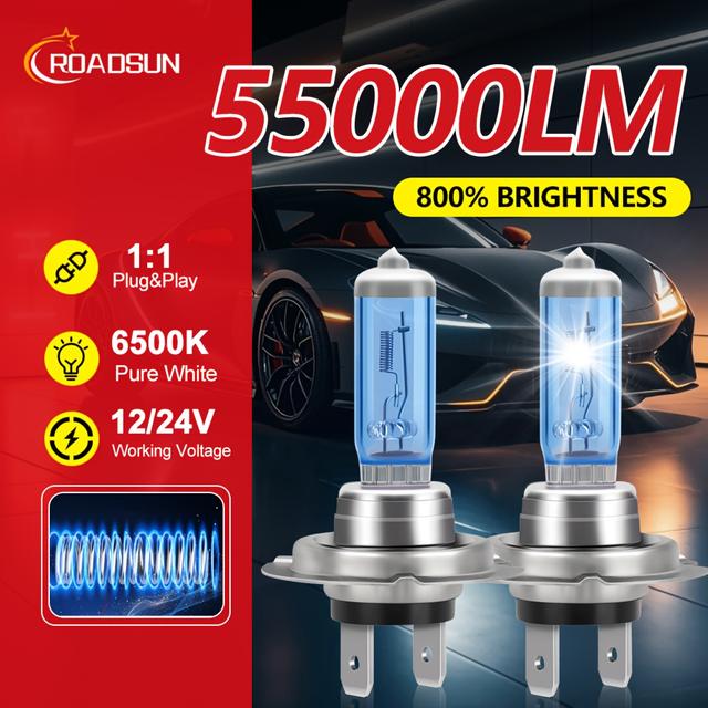 TEMU Roadsun 2pcs 9005 9006 H1 H11 H7 H9 H4 Led Auto Headlight Head Lamp Or Fog Light, Cold-white 6500k 1: 1 Design Plug, Beam All In 1 360°adjustable Spotlight