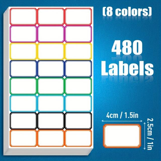 TEMU 4x2.5cm 480 Етикеток 8 Кольорів Порожні Наклейки для Назв з Можливістю Запису та Друку, Кольорові Бірки з Обідком для Офісу, Школи – Категорійні Бірки для Організації та Ідентифікації