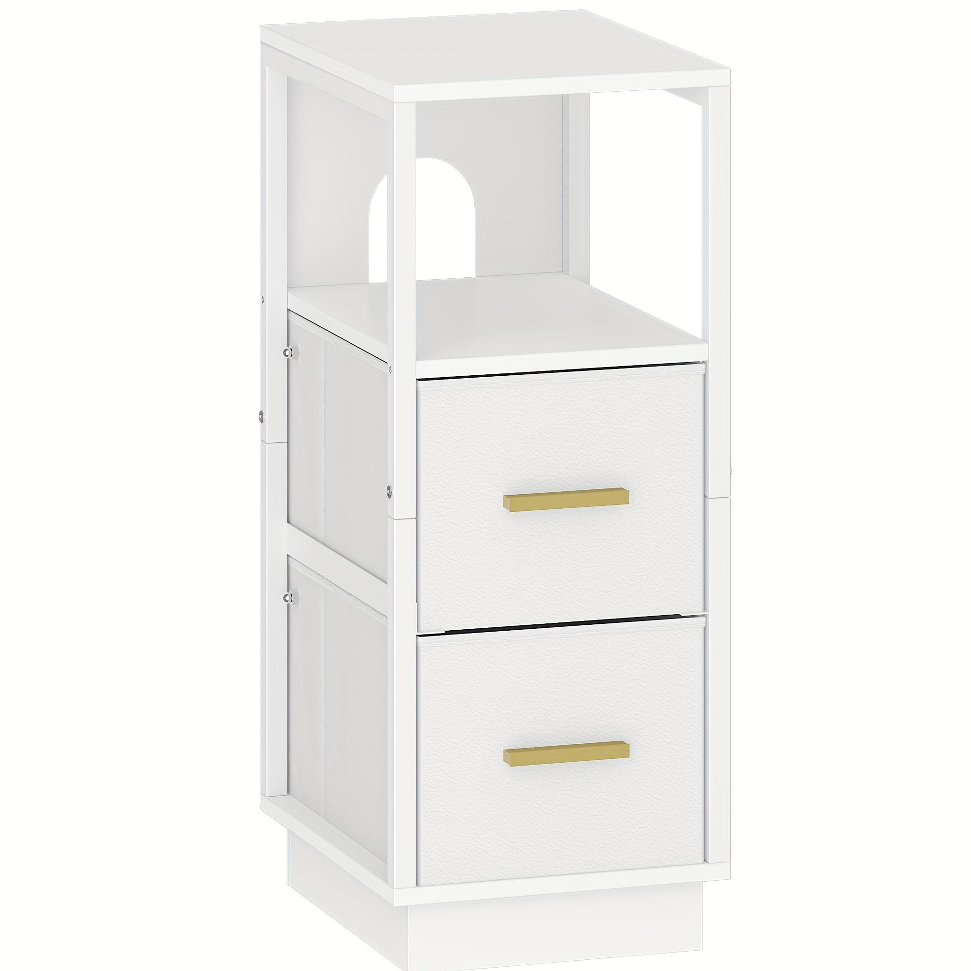 TEMU Table de chevet, table d'appoint avec espace de rangement ouvert, table de chevet mince avec tiroirs en tissu, design contemporain, convient pour et , dimensions 30 X 24 X 60 cm, couleur blanc