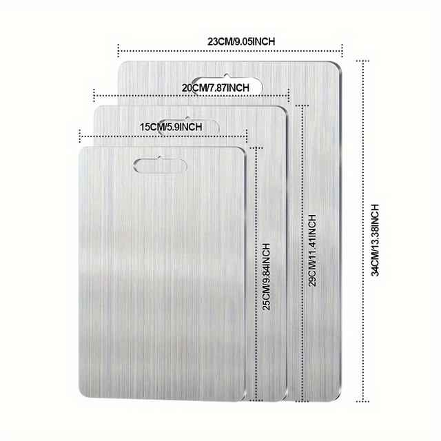 TEMU Set Of 3 Stainless Steel Chopping Boards, Ideal For Kitchen Use, Compact Size, Double-sided Cutting Boards Suitable For Different Cooking Activities