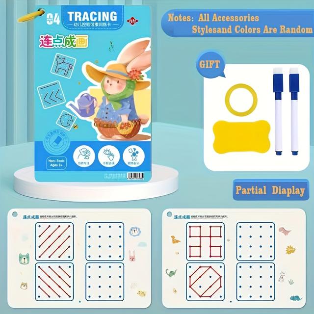 TEMU 32-page Reusable Workbook With Free-erase Stickers - Durable Paper For Kids' Educational Practice, Thinking & Fine Motor Skills Development, Tool 4-8
