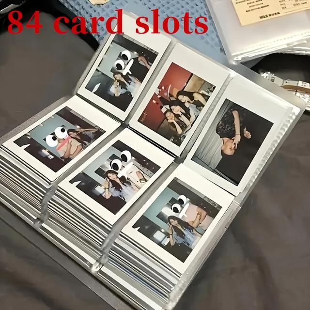 TEMU 3-inch 84-slot Photo Album - Portable Transparent Plastic Wedding Album For Celebrity Cards, Movie Tickets, Postcards. Durable Wedding Album And Home Decoration, With 300 Scenes