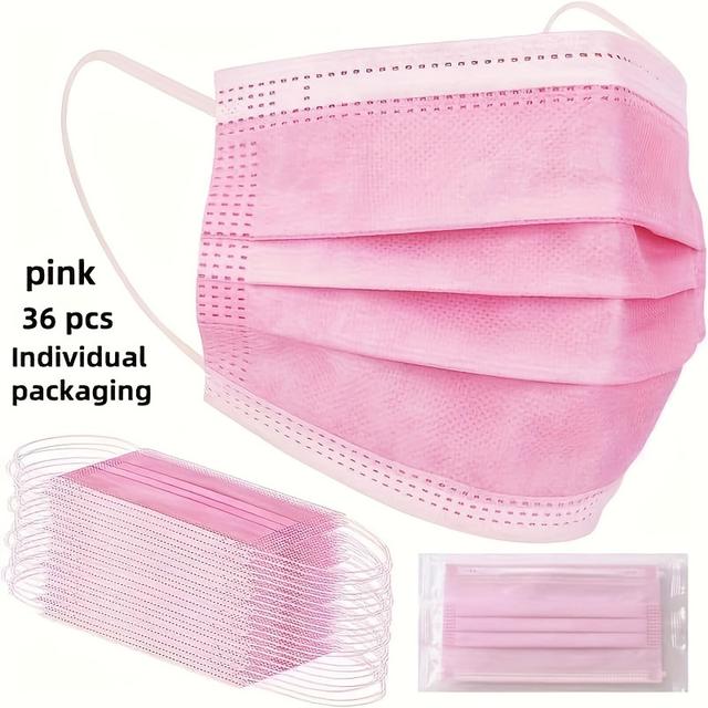 TEMU Disposable Women's Face Scarf, 36/55pcs, Pink, 3-layer Breathable Face Scarf, Individual Packaging, Suitable For Adults (non-)
