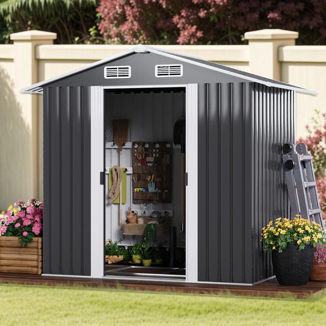 TEMU Advwin Garden Shed, Galvanised Steel Outdoor Storage Shed 131x195x186cm, Sloped Roof & Air Vent & , Gardening Tools Bikes Storage Garage For Backyard Patio