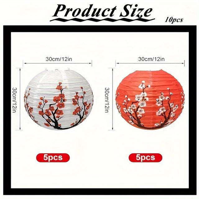 TEMU 10 Stück Kirschblüten-Papierlaternen, 12 Zoll (ca. 30,5 cm) Blühende Laternen, 5 Rot + 5 Weiß, Geeignet für Außendekoration bei Neujahr, Restaurant, Familie, Hochzeit und Party