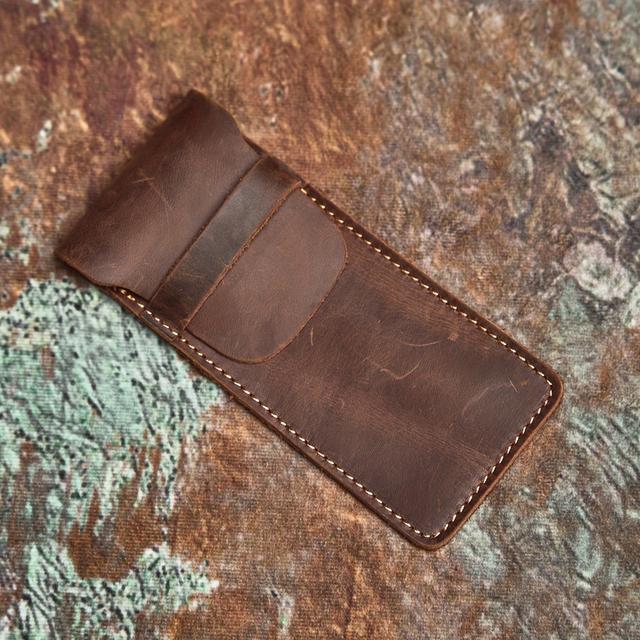 TEMU Vintage Handmade Pen Case With Pouch Made From Top Layer Cowhide And Leather For Protecting Fountain Pens.
